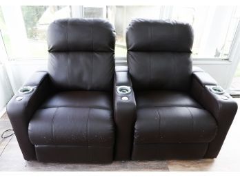 Electronic Double Recliner - Faux Leather - Scratches Photographed - Tested