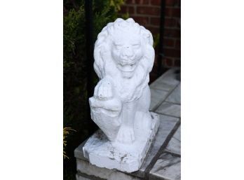 A Pair Of White Concrete Sitting Lion Sculptures