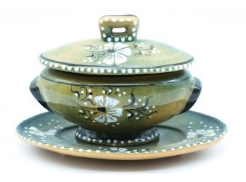 Charming Ceramic Mini Colander With Matching Dish  - Made In Portugal