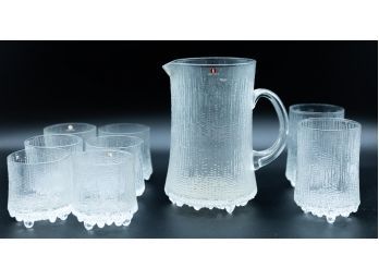 Littala Ultima Thule Pitcher W/ 6 Matching Glasses - Made In Finland - Textured Glass