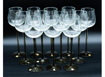 Lot Of 12 Long Stemmed Wine Glasses - Vintage - Made In Romania