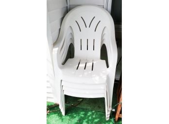 Lot Of 4 White Plastic Patio Chairs