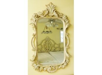 Large Antique Off White Shabby Distress Painted Victorian Wall Mirror