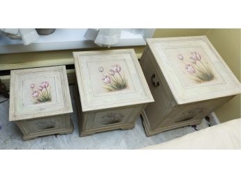 Set Of 3 Decorative Wooden Boxes - Hand Painted - Tulips