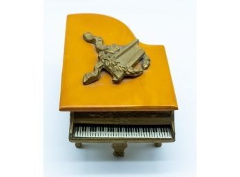 Heavy Musical Trinket Box Gold Gilt Piano With Bakelite