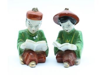 Japanese Vintage Figurines - Asian Boy & Girl Reading