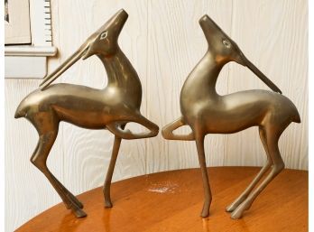2 Large Vintage Brass Gazelle Statues