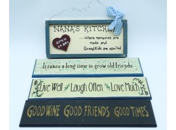 Lot Of 4 Wooden Signs - Home Decor