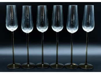 6 Vintage Stemmed Champagne Glasses - Made In Romania