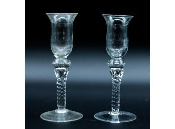 Charming Pair Of Glass Candle Stick Holders