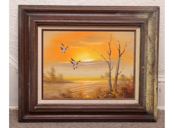 Vintage Original - Oil On Canvas -  Impressionist Duck Oil Painting - Signed