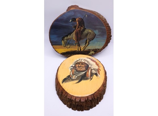 Lot Of 2 - The Cherokees Qualla Reservation Wood Slice Native American Decor - Wall Mount
