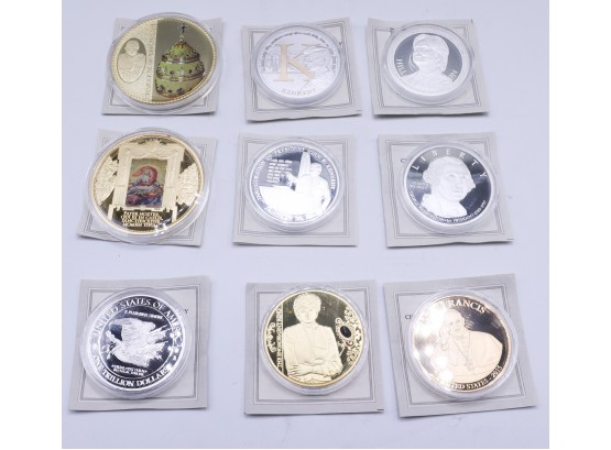Lot Of 9 Collectible Commemorative Coins W/ Certificate Of Authenticity - See Description For More Info