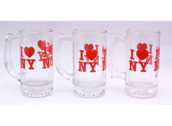 Lot Of 3 Glass I Love NY Beer Mugs - Vintage