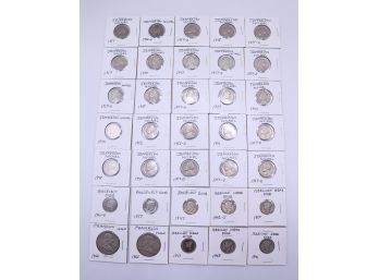 Lot Of 35 Nickels, Franklin Half Dollars & Dimes All Dated 1964 Or Earlier