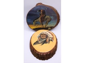 Lot Of 2 - The Cherokees Qualla Reservation Wood Slice Native American Decor - Wall Mount