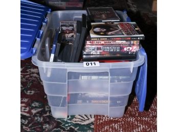 Large Lot Of Assorted VHS/dvds Horror Movies - Bin Included - Bin Dimensions L22' X W15' X H11'