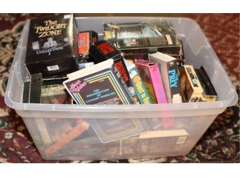 Large Lot Of Assorted VHS/dvds - Vintage Horror Movies - Bin Included - Bin Dimensions L22' X W16' X H11'