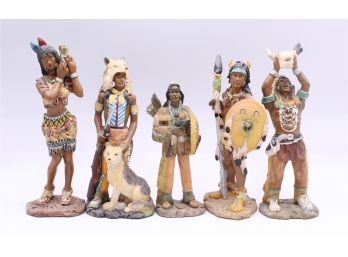Lot Of 5 Charming Ceramic Native American Figurines - Home Decor