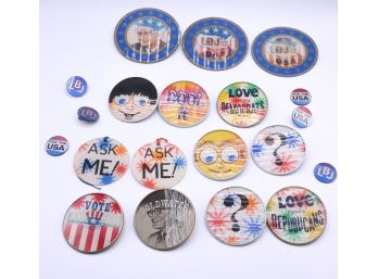 Lot Of Vintage Buttons - Political - Smiley Face - LBJ For The USA Memorabilia