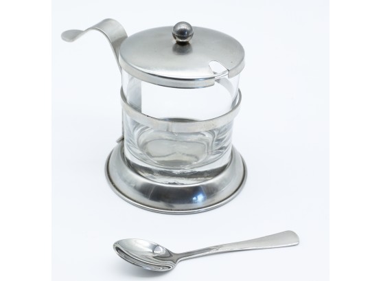 Stainless Steel And Glass Sugar Bowl W/ Spoon