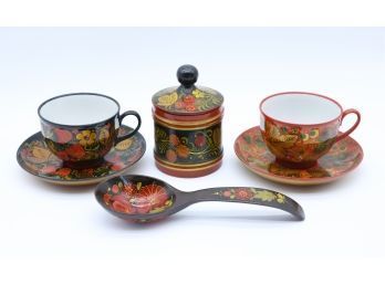 Hand Made Russian Tea Set - Lacquer Ware - Traditional Russian Hand Painted