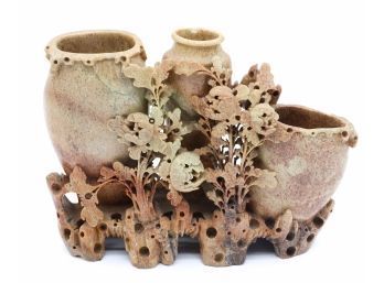 Vintage Chinese Hand Carved Soapstone Vase - Rare