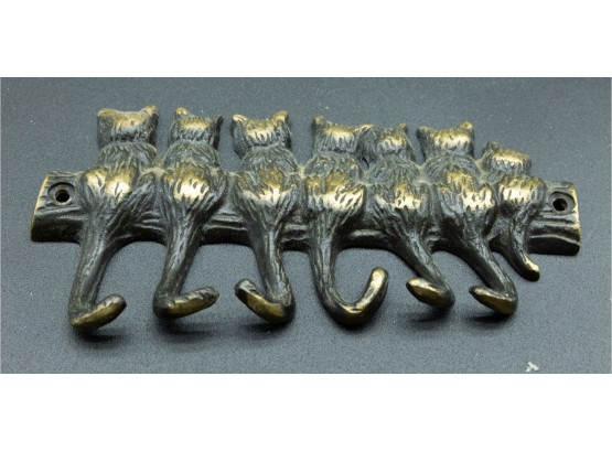 Brass Metal Cats Key 6 Holder Hooks Kitten Wall Mount Hang On Tails
