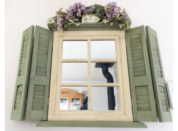 Home Decor, Wood Window Pane Shutter Door Mirror, Sage Green -