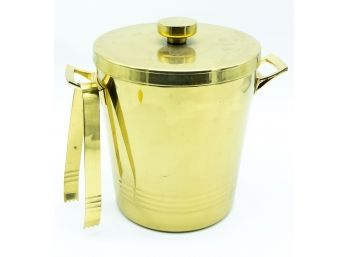 Top Shelf Gold Colored Ice Bucket W/ Ice Tongs