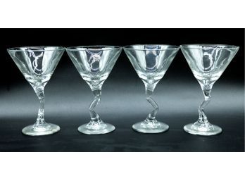 Lot Of 4 Martini Bent Stem Zig Zag Libbey Glasses
