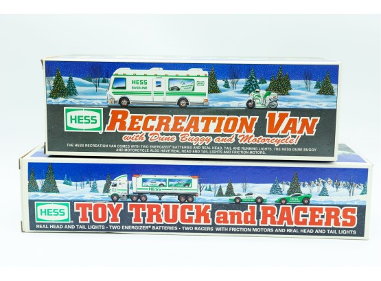 Lot Of 2 Hess Collectibles - 1998 & 1997 - Recreation Van W/ Dune Buggy & Motorcycle & Toy Truck And Racers