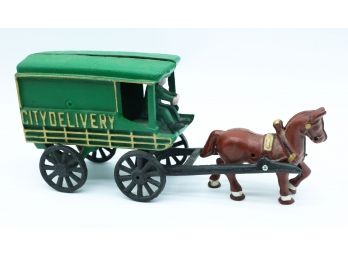 Vintage Cast Iron Horse Drawn City Delivery Carriage - Vintage Toys