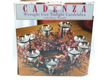 Cadenza Wrought Iron Tealight Candelabra W/ Berry Wreath