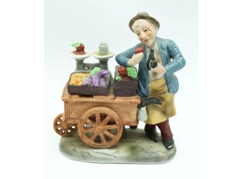 Vintage Porcelain Figurine - Made In Japan - Man W/ Fruit Cart