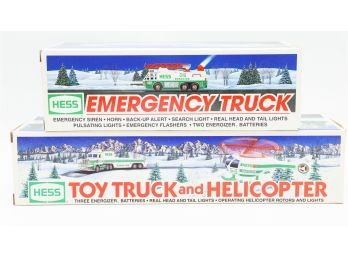 Lot Of 2 Hess Collectibles - 1996 & 1995 - Emergency Truck & Toy Truck & Helicopter