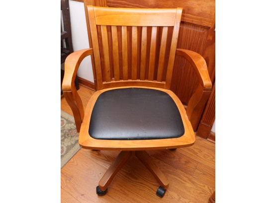 Retro Wooden Desk Chair On Wheels