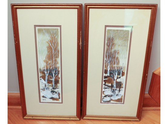Pair Of Framed And Matted Winter Scenes - Signed Troy