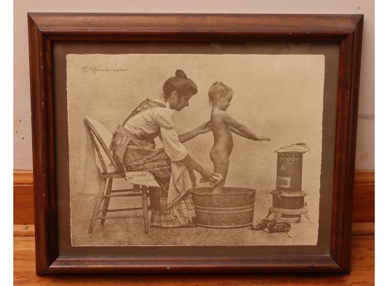 Vintage Photo Of Mother Washing Baby In Basin