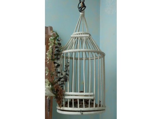 Rustic White Hanging Wooden Bird Cage - Home Decor