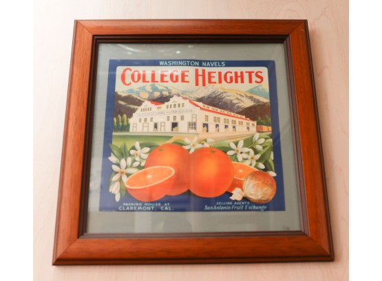 Framed Label, Crate Label, 'College Heights.' Washington Navels