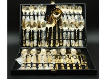 50 Piece Gold Toned Cutlery In Case - NEW - Made In China