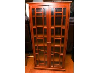 Wooden Storage Unit W/ Adjustable Shelving & Glass Doors