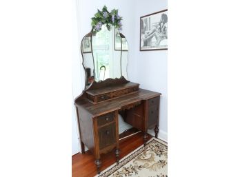 Antique Wooden Vanity And Mirror