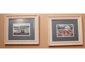 Pair Of Framed And Matted Art - Diane Phalen Watercolors 'Cottage Irises' & 'Amish Roadside Market' - Signed