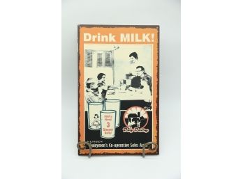Vintage Mid-Century 'Drink Milk' Day Diary Old Tin, Metal Sign