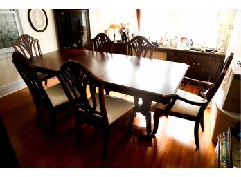 Vintage Wooden Dining Table W/ 6 Chairs And 2 Leafs - Damage Photographed