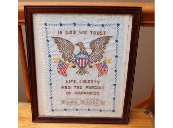 Vintage Framed Cross Stitch - Life Of Liberty And The Pursuit Of Happiness'