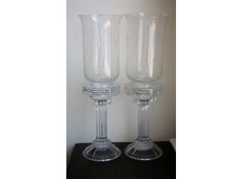 Set Of Two Tall Glass Candle Holders