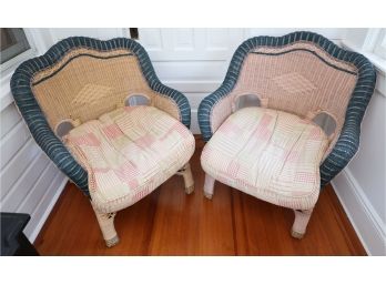 Pair Of Wicker Lounge Chairs W/ Cushion